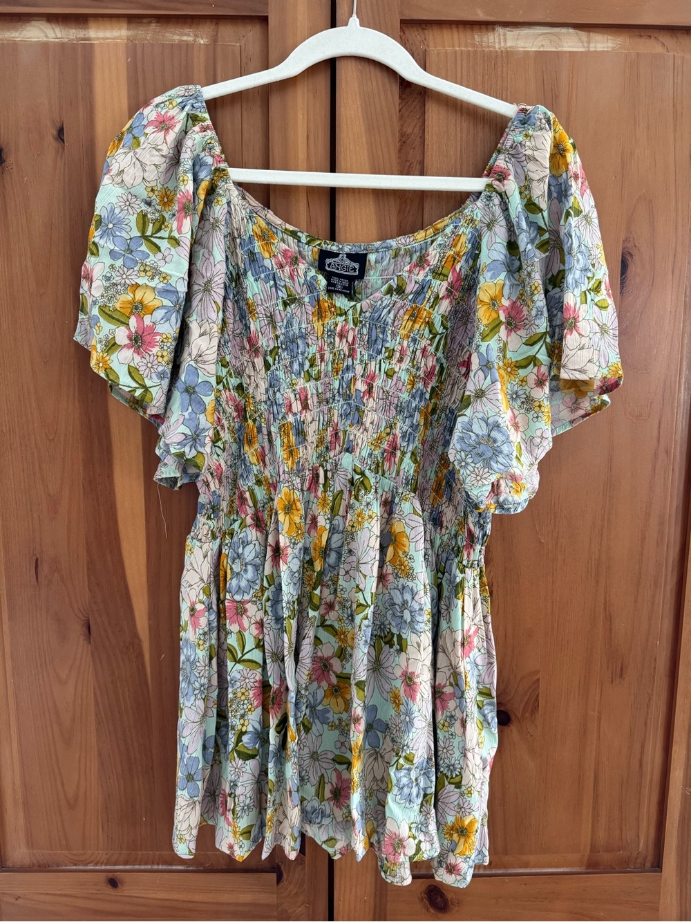 Angie Floral Smocked Peasant Top - Blue, Yellow, Pink, Green, Cream